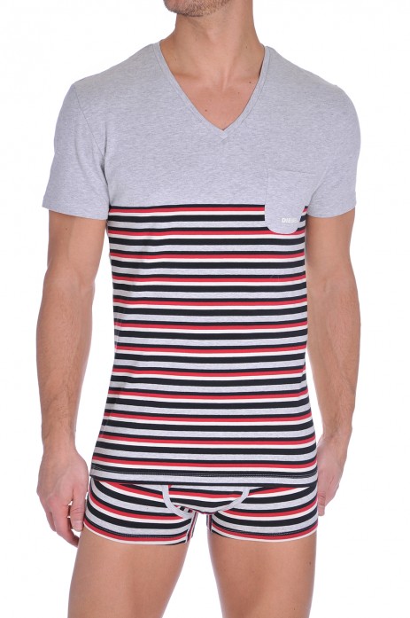 Diesel V-Shirt Michael Zwart-Wit-Rood