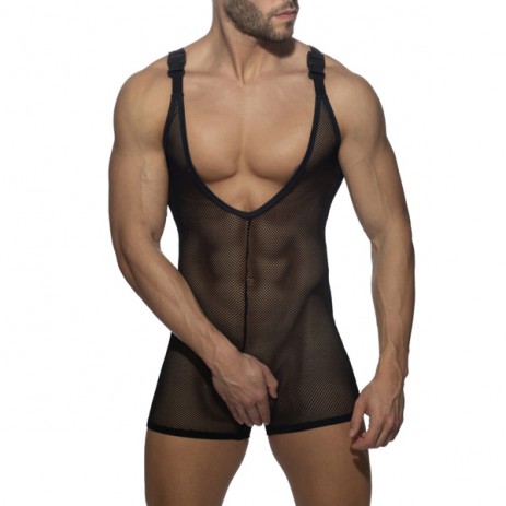 Addicted Mesh Wrestling Suit - Neon Geel voorkant