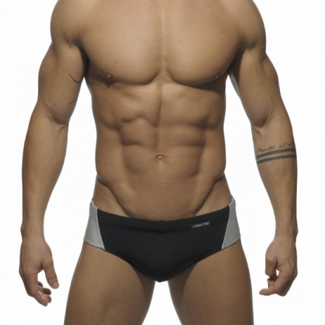 Addicted ADS043 Silver Logo With Mathing Contrast Brief Zwart Voorkant