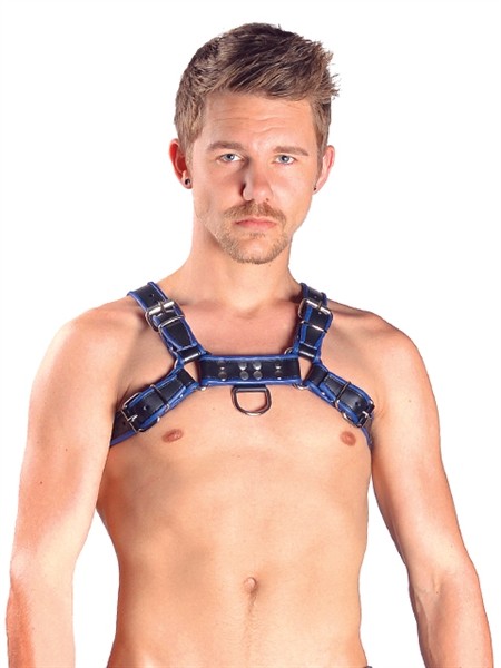 Mister B Leather Chest Harnas Blauw Voorkant