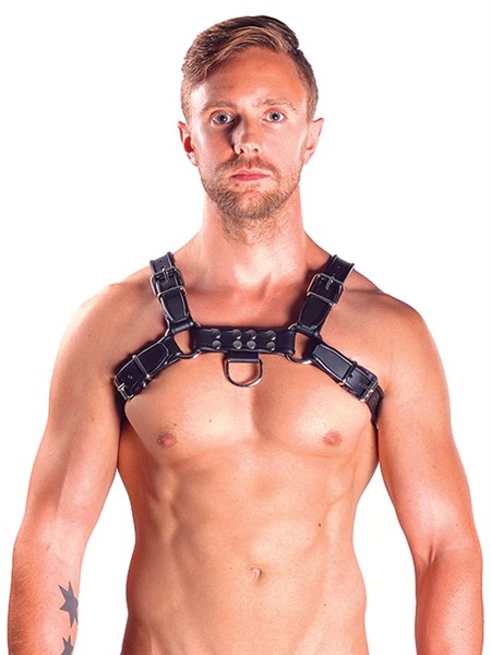 Mister B Leather Chest Harnas Zwart Voorkant