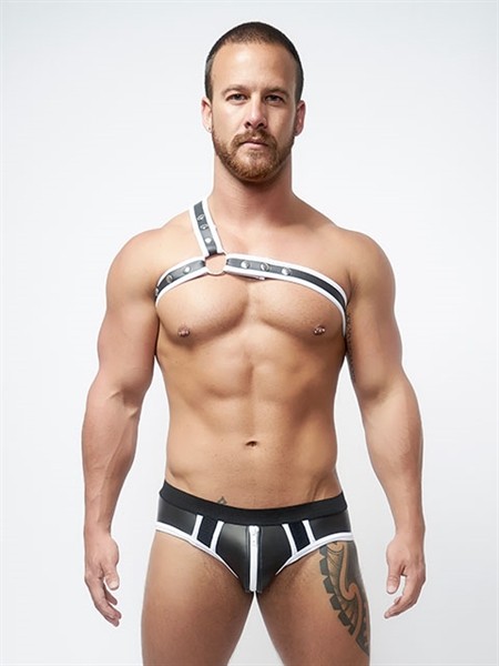 Mister B Neoprene Jock Slip Zwart Wit Voorkant