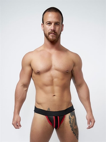 Mister B Neoprene Jockstrap Zwart Rood Voorkant