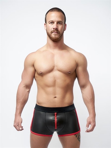 Mister B Neoprene Pouch Shorts Zwart Rood