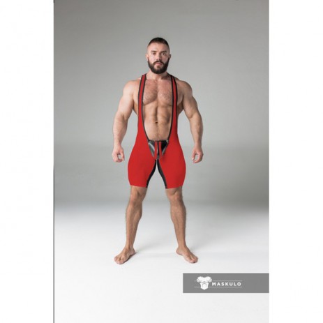 Maskulo Armored Fetish Wrestling Singlet Open Rear - Red