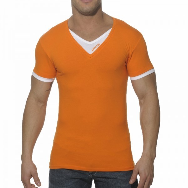 pk Verenigen tweede Addicted AD121 V-Hals Dubbel Effect T-Shirt Oranje