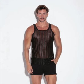 Code 22 Mesh Gestreepte Tank Top - Zwart