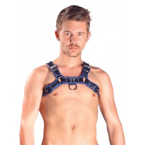 Mister B Leather Chest Harnas Blauw Voorkant