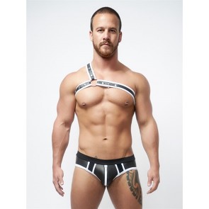 Mister B Neoprene Jock Slip Zwart Wit Voorkant