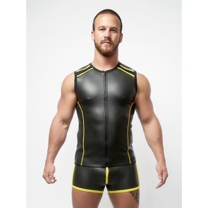 Mister B Neoprene Sleeveless T Zip Zwart Geel Voorkant