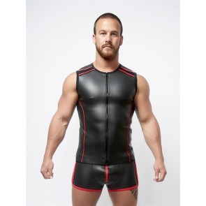 Mister B Neoprene Sleeveless T Zip Zwart Rood Voorkant