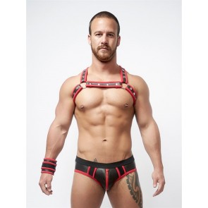 Mister B Neoprene X Back Harness Zwart Rood Voorkant 