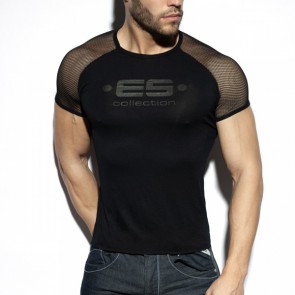 ES Collection Ranglan Mesh T-Shirt - Zwart voorkant