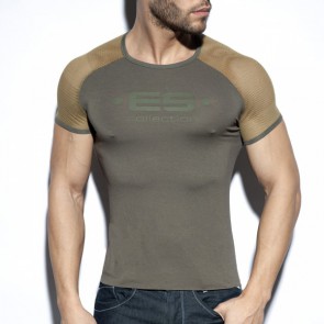 ES Collection Ranglan Mesh T-Shirt - Khaki voorkant